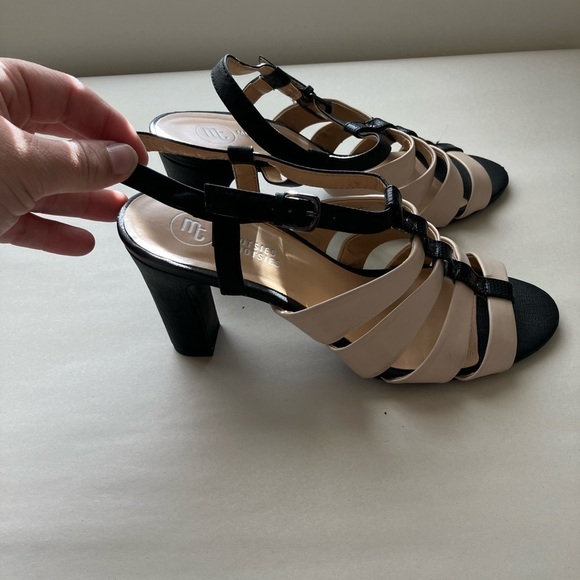 Mootsies Tootsies Strappy Tan/black Heels Womens 9M Leather Open Toe Modaminik - Picture 2 of 5
